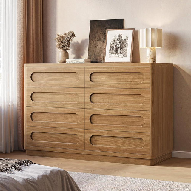 SUCSSRICH Dresser for Bedroom with 8 Drawers, 47.2" Wide Dresser for Closet with Deep Drawer, Large Wood TV Stand, Modern Chest of Drawers for Bedroom, Hallway, Oakbrown