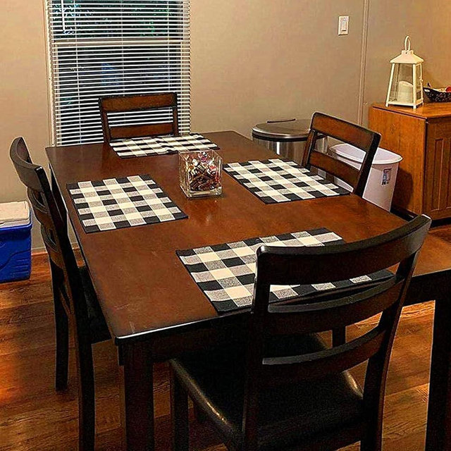 UKELER Placemats Set of 4 - Buffalo Check Plaid Placemats 100% Cotton Plaid Woven Placemats Washable Decorative Heat Resistant Non-Slip Table Mats for Dining Table, Black and White …
