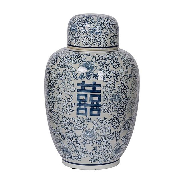 A&B Home Porcelain Vase 13" Blue & White Ceramic Ginger Jar with Lid Ancient Chinese Oriental Style Multi Purpose