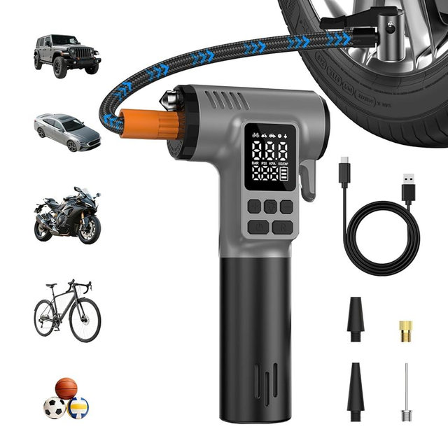 PLAYWO Tire Inflator Portable Air Compressor, Valentines Day Gifts, 150PSI Tire Inflator with LED Light & Safety Hammer & Seatbelt Cutter, Air Pump for Car Tires, Motorcycle, Bicycle, Ball