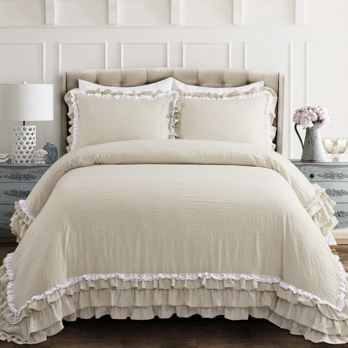 Ella Vintage Chic Ruffle Lace 3 Piece Comforter Set