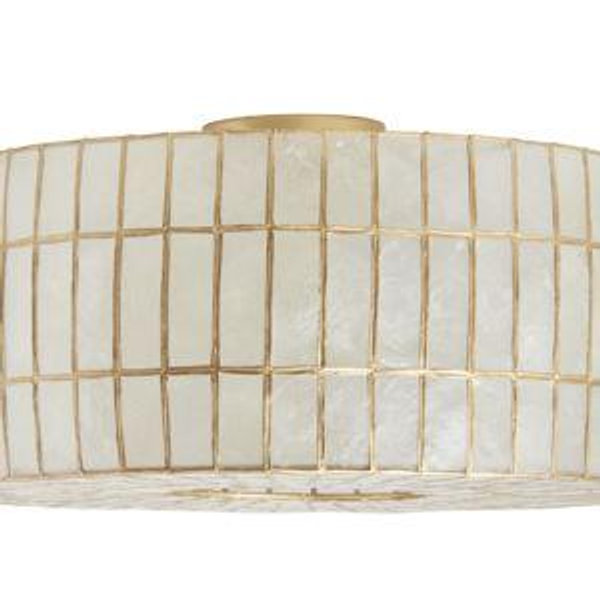 Gold Capiz Drum Flush Mount Ceiling Light - World Market