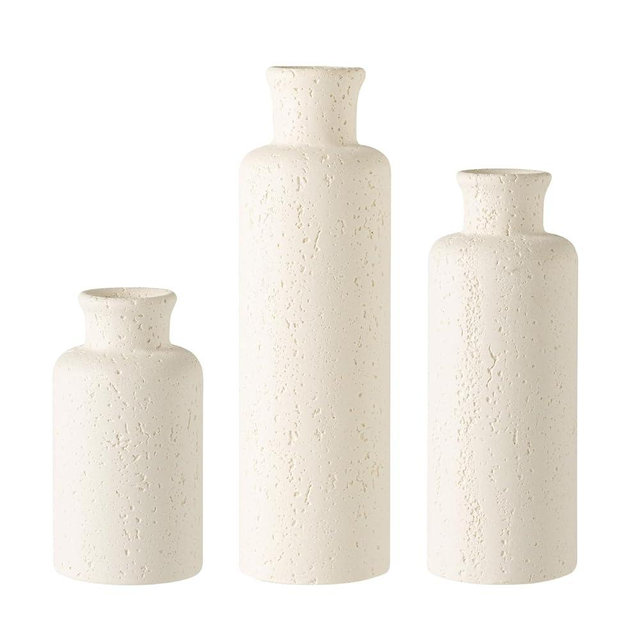 WUUAHOME Flower Vase Set, Stone Look, 3 PCS Small Decorative Bud Vases for Pampas Grass, Farmhouse Decor, Kitchen, Living Room, Bathroom, Bedroom, Office, Shelf Centerpiece Table Decoration (White)