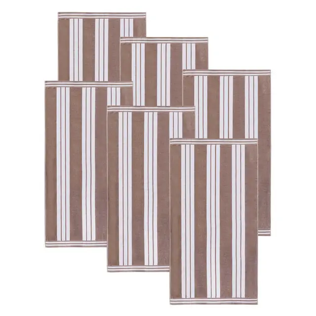 Striped Oversized Extra Large Cotton Beach Towel, 6 Piece Set, Taupe - Blue Nile Mills