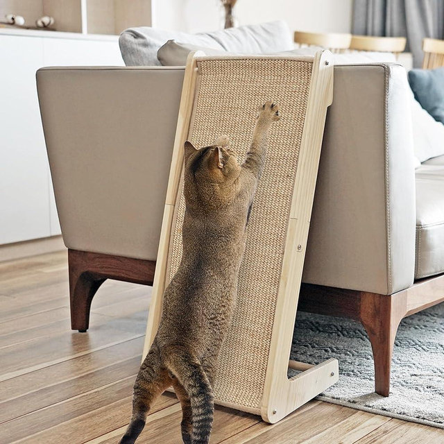 PETKARAY Cat Scratcher, Sisal Cat Scratching Ramp, L Shape Cat Scratch Pad for Indoor Cats, Wall Furniture Protector with Catnip (Large Size)
