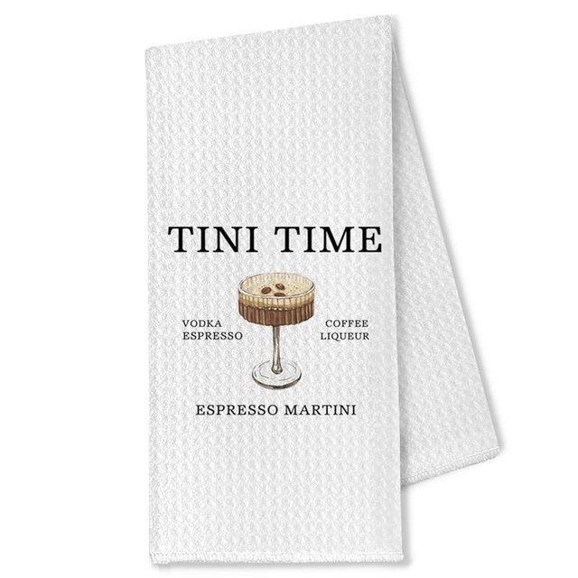OTOUO Espresso Martini Wine Kitchen Towels - Tini Time Bar Hand Dish Towels for Kitchen,Espresso Martini Gifts for Martini Lovers Women, 16x24 Inches