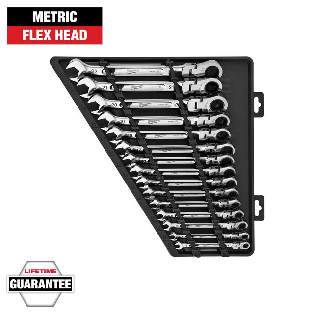 144-Position Flex-Head Ratcheting Combination Wrench Set Metric (15-Piece)