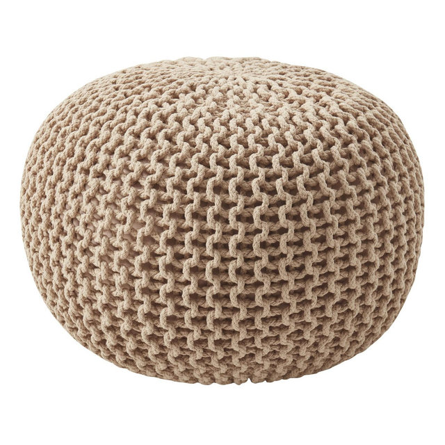 Round Pouf Foot Stool Ottoman by Sweet Home Collection - Taupe