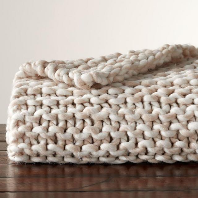 Chunky Hand-Knit Throw, 44x56 Inches, Neutral