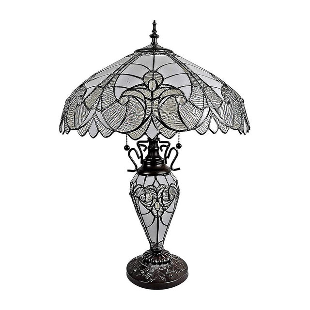 Amora Vintage Tiffany Table Lamp - White Stained Glass Nightstand Lamp - Table Night Light with Tiffany Lighting - 23” Elegant Stained Glass Lamp