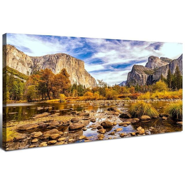 Yosemite National Park Wall Art Nature Landscape Valley Mountain Large Canvas Prints Pictures Autumn Forest Poster Trees Painting River Artwork for Living Room Office Kitchen Home Decoration 24x48”