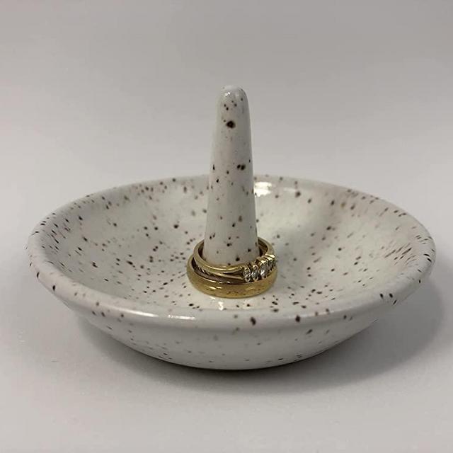 Handmade Pottery Jewelry Ring Holder in Speckled White