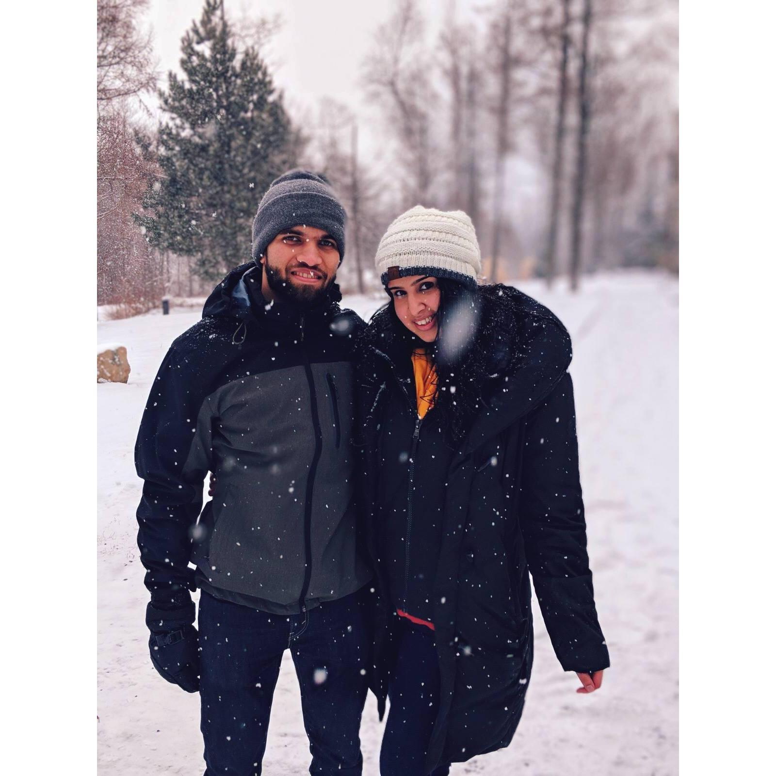 Though we are not particularly fans of the cold (understatement of the century), we have grown to love skiing, which we try to do every year in the Poconos. This was taken after our first trip there!