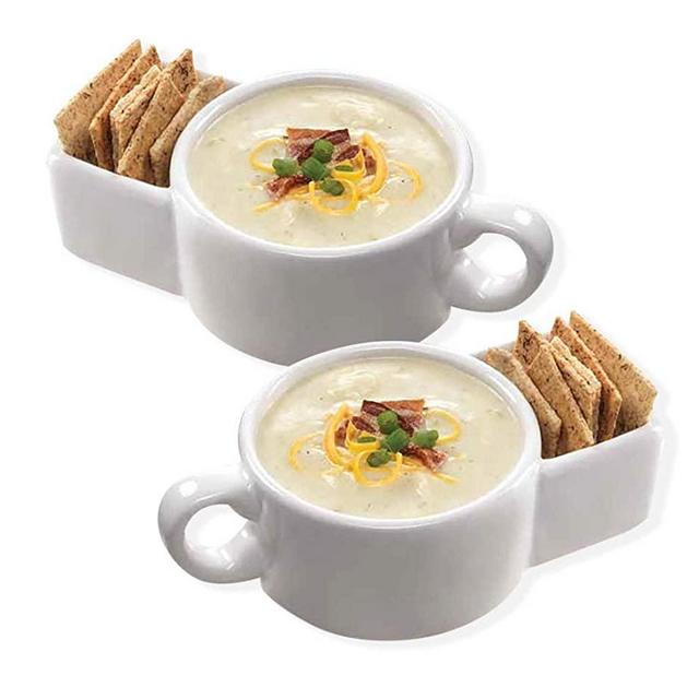 Soup and Cracker Mug or Cereal Bowl, Ceramic bowl, Saltine crackers, Soup mugs with handles, Cookies and Milk, Veggie Snack & Dip Cup (2 PCS)