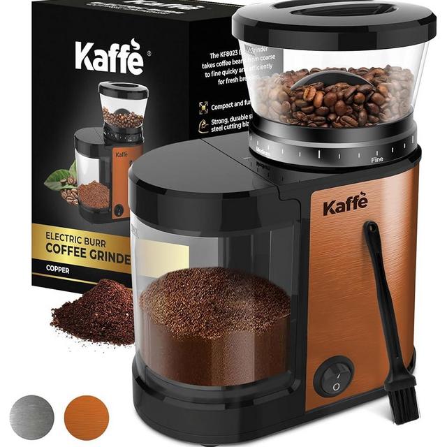 Kaffe Burr Coffee Grinder Electric w/Adjustable Settings for Precision Coffee Bean Grinding (5.5oz Capacity) Best Coffee Grinders For Home Use. (Upgraded Powerful Motor) Copper