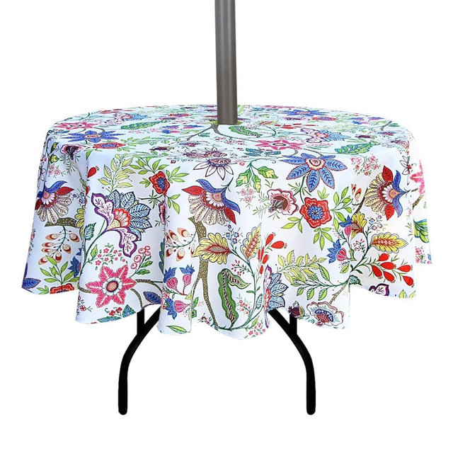 EHouseHome Outdoor and Indoor 60inch Round Tablecloth with Umbrella Hole and Zipper, Waterproof Zippered Patio Cloths, Spring/Summer Table Covers for Backyard Circular Table/BBQs/Picnic