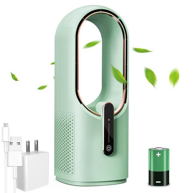 SISMEL Bladeless Desk Fan, 11.8 Inch Portable Small Fan Quiet Table Fan Rechargeable Portable Fan, with 3 Wind Speeds for Bedroom, Kithchen,Home, Office, Outdoor (Green)