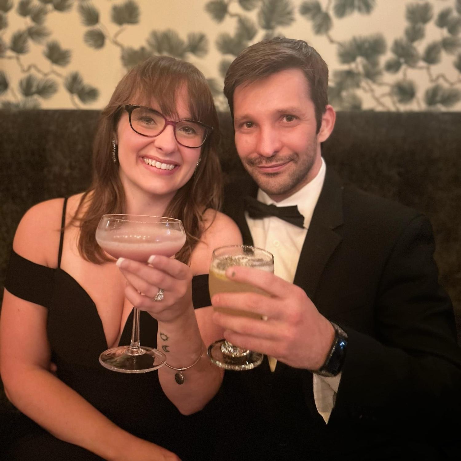 Celebratory drinks after saying "Yes!"