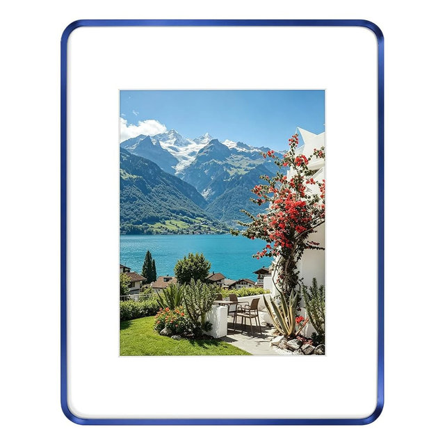 Golden State Art 16x20 Aluminum Picture Frame Blue - With Mat for 11x14 Photo or Without Mat for Round Edges 16 x 20 Photo with 1-inch Radius Corner - Real Glass - Matte Modern Wall Decor