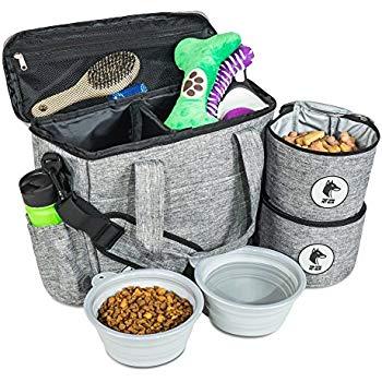 Top Dog Travel Bag - Airline Approved Travel Set for Dogs Stores All Your Dog Accessories - Includes Travel Bag, 2X Food Storage Containers and 2X Collapsible Dog Bowls.