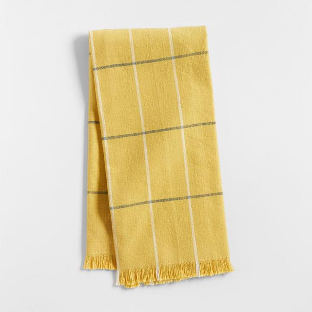 Yellow Plaid Dish Towel with Fringe