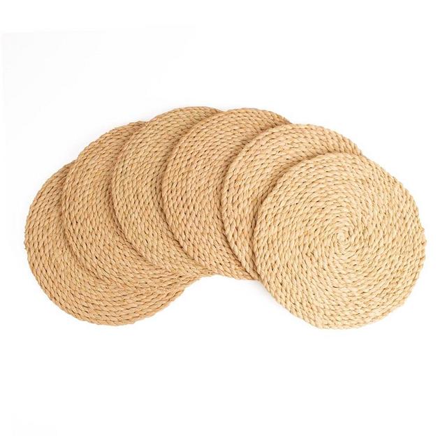 KAZI Essentials Boho Round Woven Placemats – Set of 6, Natural Wicker Raffia Placemats, Braided Heat Resistant Non-Slip Weave, Eco-Friendly Handmade by African Artisans (13" Round, Natural Raffia)