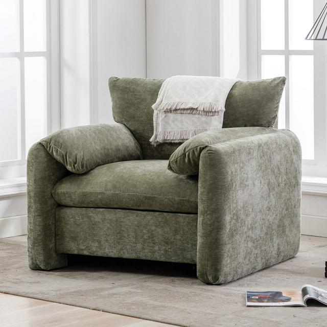 Modern Style Chenille Oversized Armchair, Upholstered Accent Chair Single Sofa Lounge Chair, Matcha Green-ModernLuxe