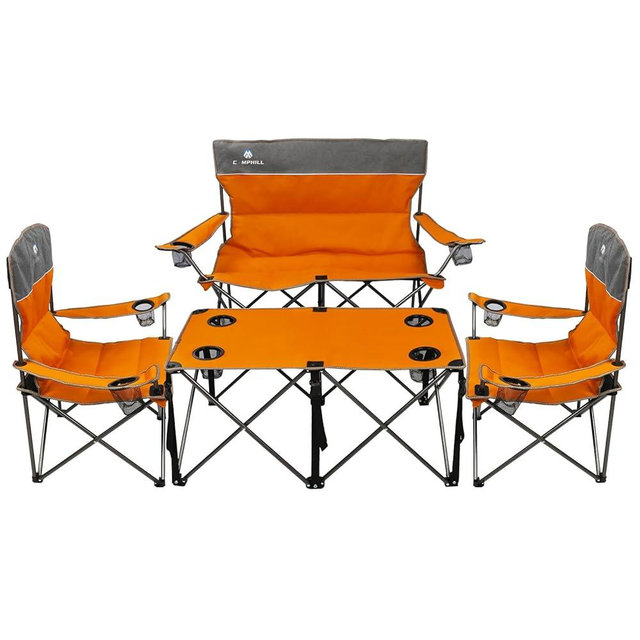 CAMPHILL Camping Chair Set of 3, Outdoor Folding Camping Chairs for Heavy People with Cup Holder & Carry Bag,Collapsible Chair Include One Sofa Chair and Two Single Chair,Support up to 500lbs