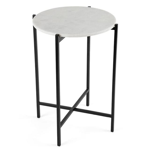 BIRDROCK HOME Folding Side Table with Marble Top - Metal Foldable Nightstand - Indoor Use Only - Bar Coffee Drinks Food Serving Tray - Decorative Modern End Accent (Marble Top with Black Legs)