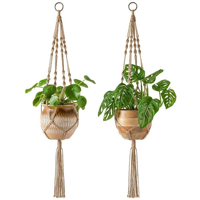 Mkono 2 Pack Macrame Plant Hangers Indoor Hanging Planter Basket Decorative Flower Pot Holder Jute Rope for Indoor Outdoor Home Decor 4 Legs 40 Inch
