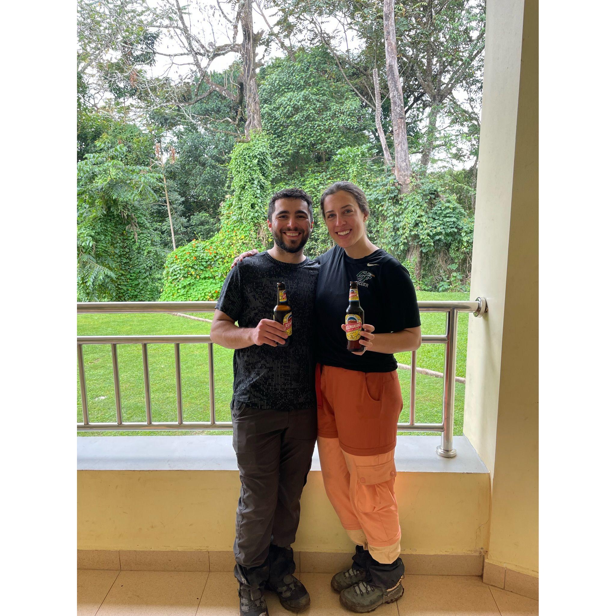 Celebrating Kili with Kilimanjaro beers, January 2023