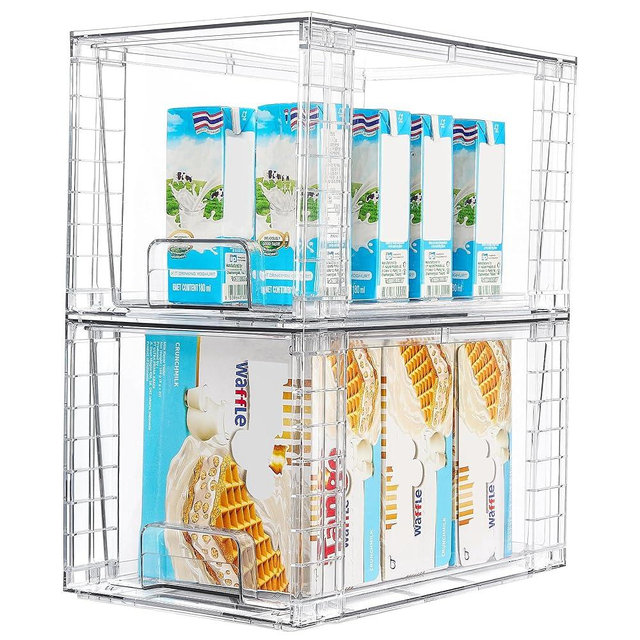 Vtopmart 2Pack Large Stackable Kitchen Pantry Storage Drawers, Clear Organizer Bins with Handles, Acrylic Drawer Organizers for Kitchen Pantry, Bathroom Undersink, Cabinet Organization and Storage