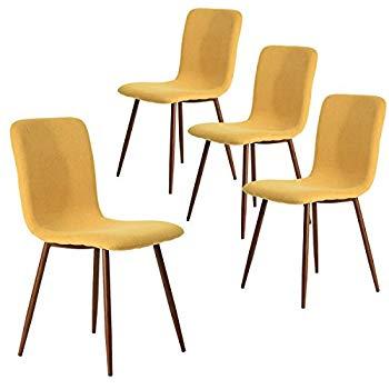 Coavas Set of 4 Dining Chairs Fabric Cushion Kitchen Side Chairs with Sturdy Metal Legs for Dining Room, Yellow