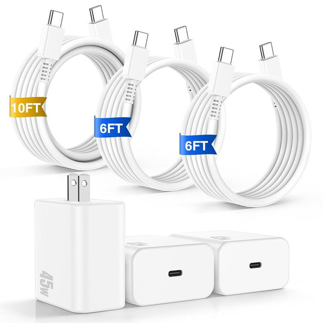 iPhone 16 Pro Max Charger Fast Charging, 45W Super Fast USB C Chargers for iPhone 16 15 6FT+6FT+10FT Type C Chargers Cord with Fast Charger Block for iPhone 16/16 Pro Max/15/15 Pro Max/iPad/ GalaxyS24
