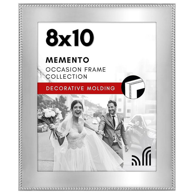 Americanflat 8x10 Picture Frame with Beaded-Style Detailing - Beaded Picture Frame with Shatter-Resistant Glass - Elegant Gallery Style Frames for Tabletop or Wall Display - Silver