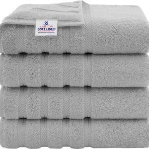 American Soft Linen Luxury 4 Piece Bath Towel Set, 600 GSM 100% Cotton Turkish Bath Towels for Bathroom, 27x54 in Large Bathroom Shower Towels, Light Grey