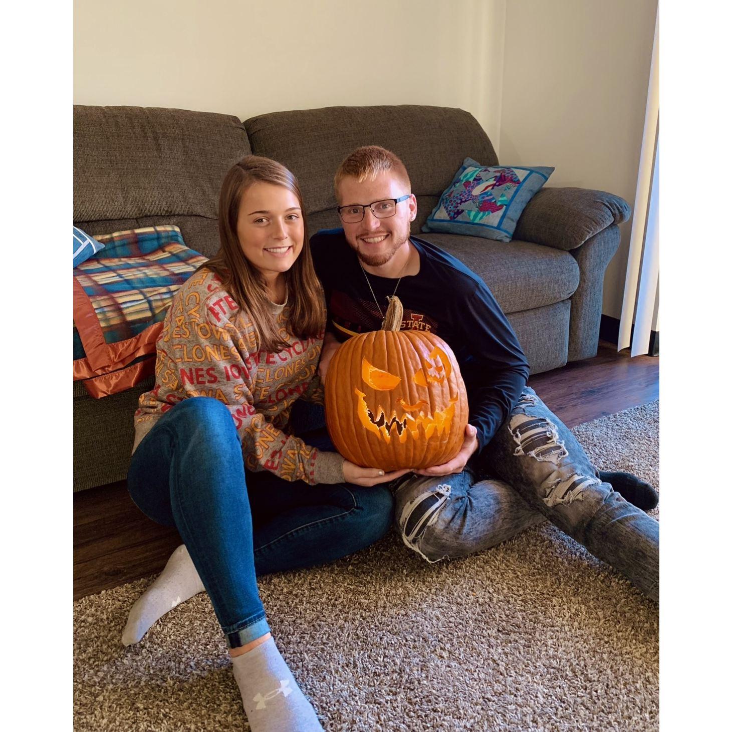 Emily and Ian carved their first pumpkin together (Oct. 2021)
