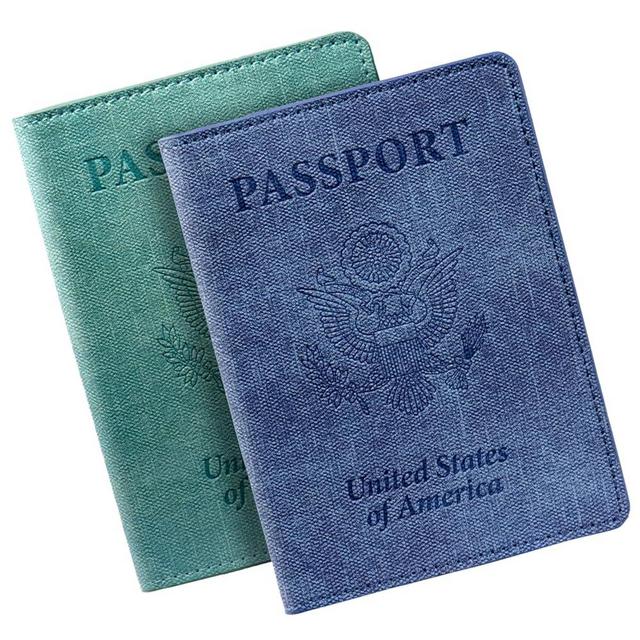 Passport Cover, Passport Book Case Protector Holder Light&Dark Blue(2 pack)