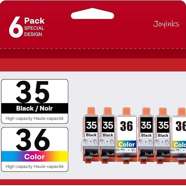 PGI-35 CLI-36 Ink Cartridges 6 Pack (4X Black, 2X Tri-Color) Replacement for Canon 35 36 Ink Work with Canon Pixma iP110 iP100 TR150 TR160 Printers