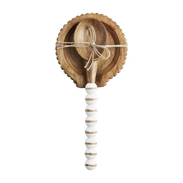 Mud Pie, Brown and White, Beaded Set, spoon 10 rest x 5 1/2", 1/2" 5 1/2" x 5 1/2"