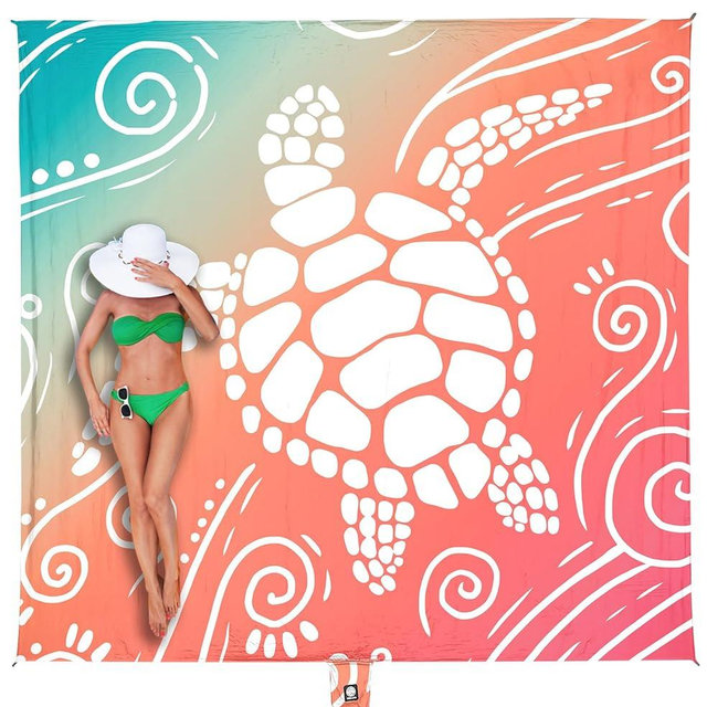 WEKAPO Beach Blanket Waterproof Sandproof Oversized - 8 Ft X 7 Ft Large Sand Free Beach Mat with Stakes, Essentials for Outdoor Beach, Picnic, Travel (Sea Turtle, 8 X 7 FT (1~4 Person))