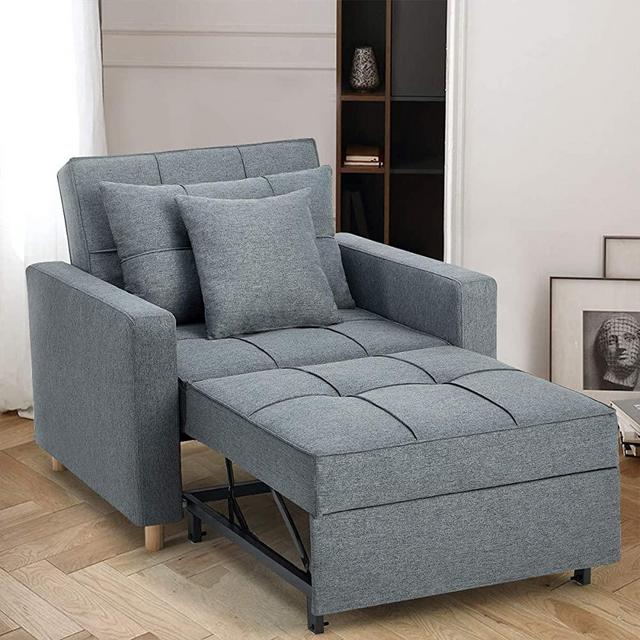 Esright Convertible Chair Bed 3-in-1, Sleeper Chair Bed, Multi-Functional Adjustable Recliner, Sofa, Bed, Single Bed Chair with Modern Linen Fabric, Dark Gray