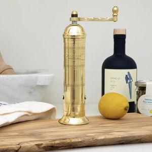 Original Greek Pepper Mill, 8-Inch Brass – European Manual Pepper Grinder, Refillable, with Polishing Cloth