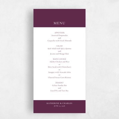 Plum, Purple Wedding Menu - Potter