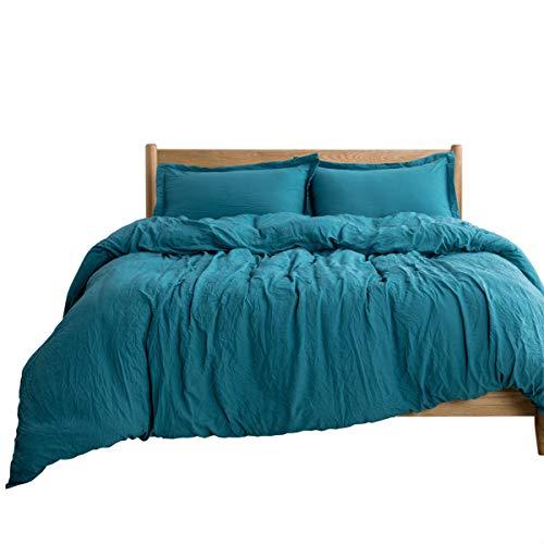 Bedsure Washed Duvet Cover Set King Size with Zipper Closure Teal, Ultra Soft Hypoallergenic Comforter Cover Sets 3 Pieces (1 Duvet Cover + 2 Pillow Shams), 104x90 inches