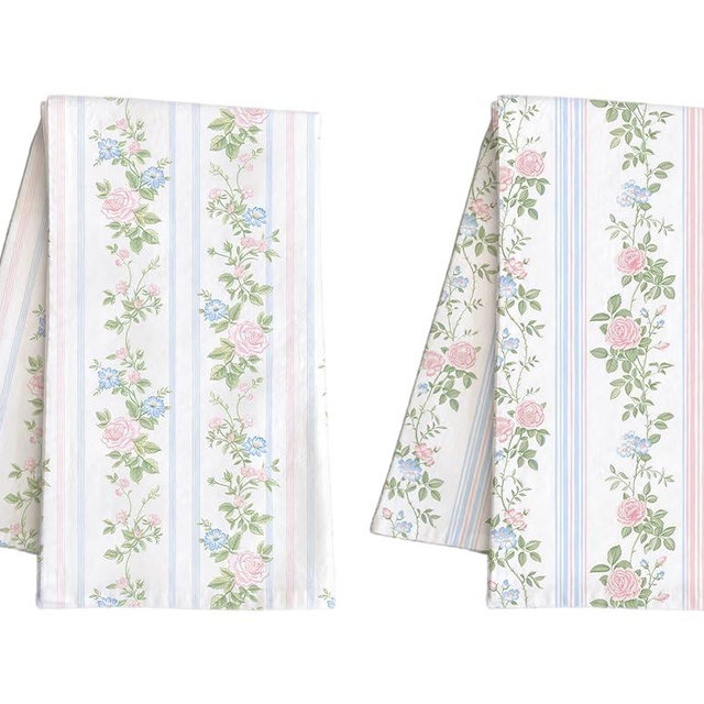 Feranovian Kitchen Towels Set of 2 – Vintage Floral Rose Stripe Dish Towels in Pastel Colors – Absorbent Decorative Towels for Cottagecore and Grandmillennial Kitchen Decor