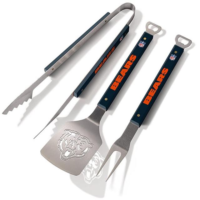YouTheFan NFL 3-Piece Spirit Series BBQ Grill Set: 18" Stainless Steel Sportula (Spatula), Fork & Tongs with 2 Bottle Openers