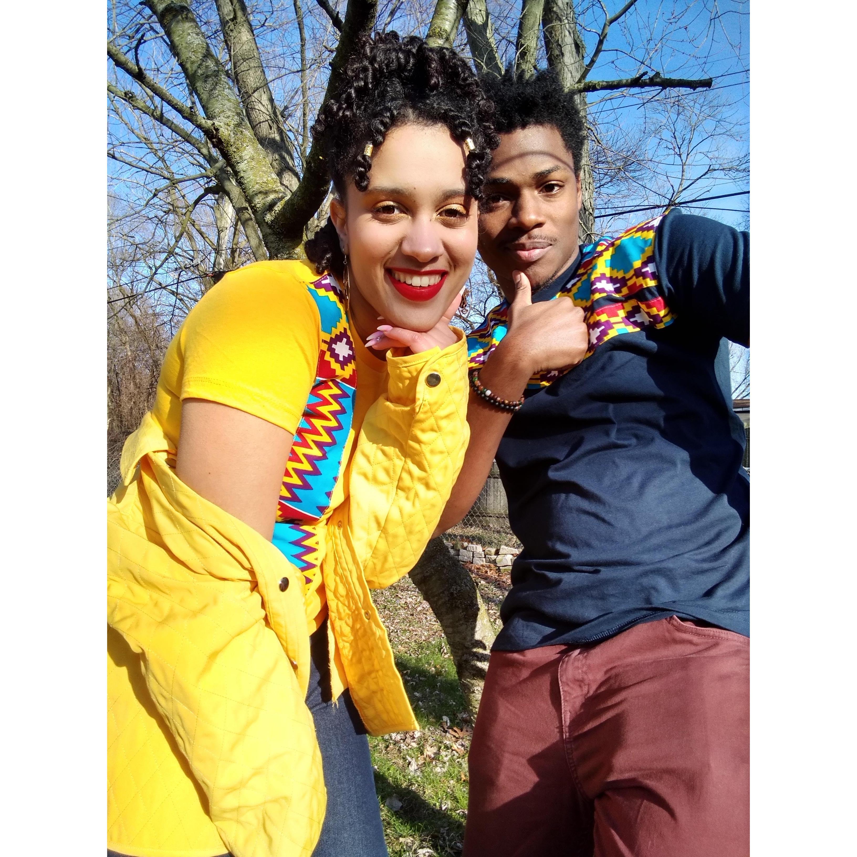 Sporting matching outfits during Covid! Had to post these online because we couldn't show them off in public! :(