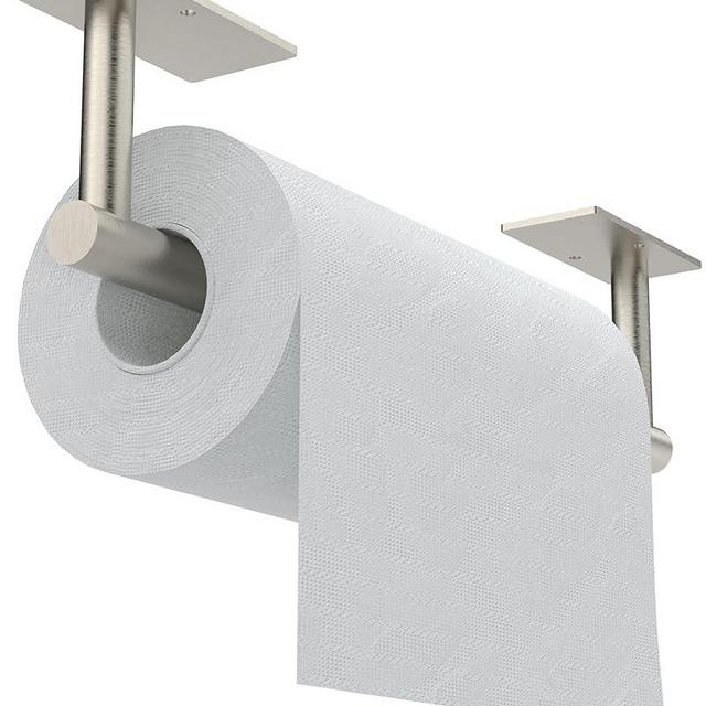WZKALY Paper Towel Holder Under Cabinet, Self Adhesive or Wall Mounted SUS304 Stainless Steel Paper Towel Holder for Kitchen, Bathroom, Farmhouse, Barbecue and Laundry (Sliver)