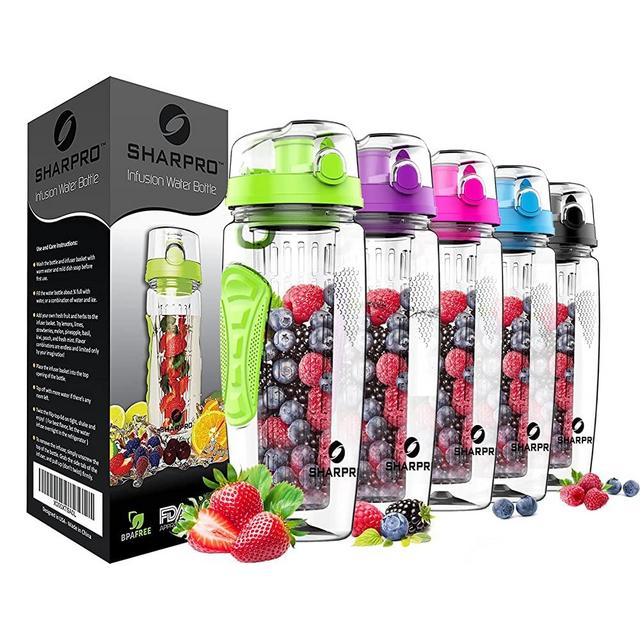 sharpro 32 oz. Infuser Water Bottles - Featuring a Full Length Infusion Rod, Flip Top Lid, Dual Hand Grips